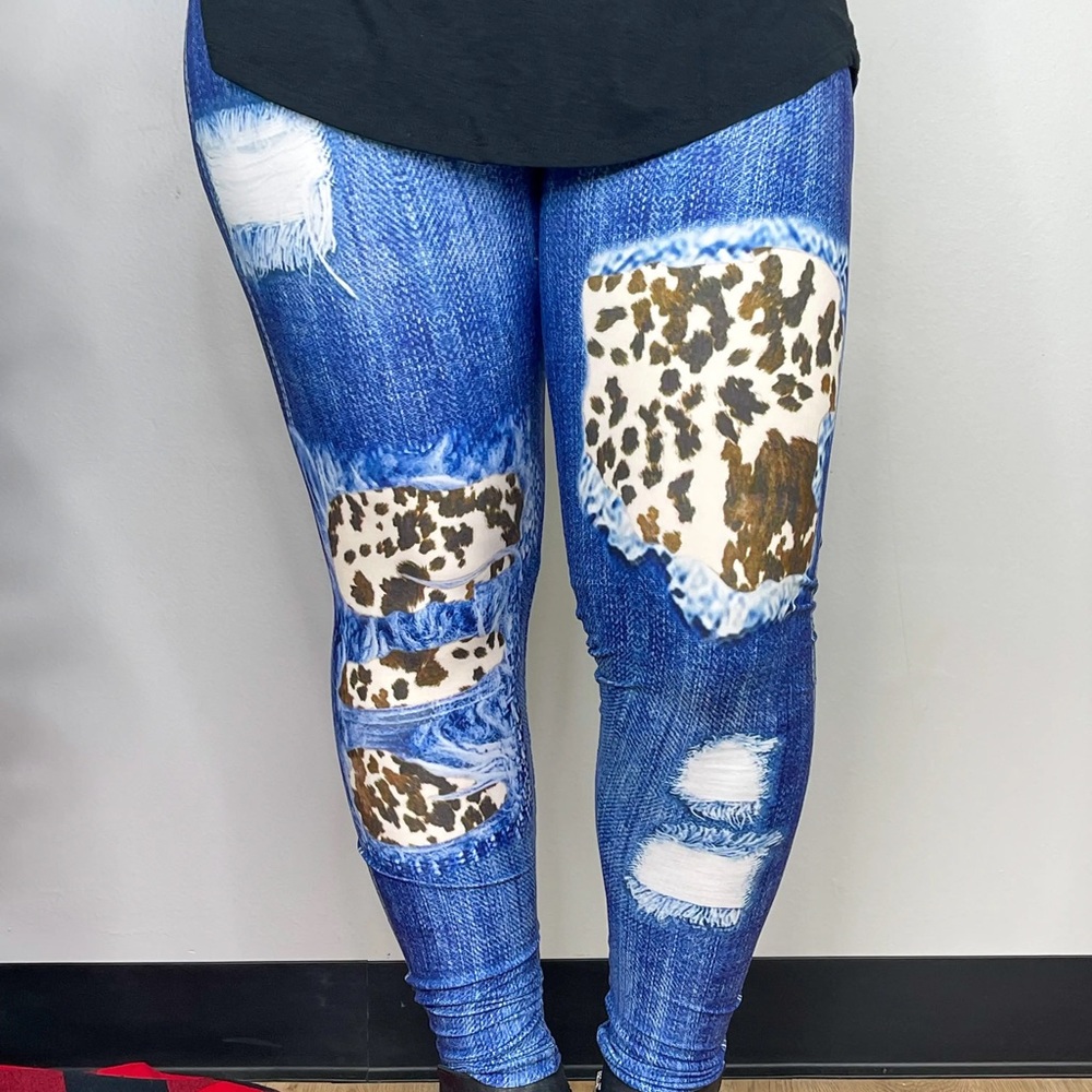 Cow Patched Leggings w/o Pockets